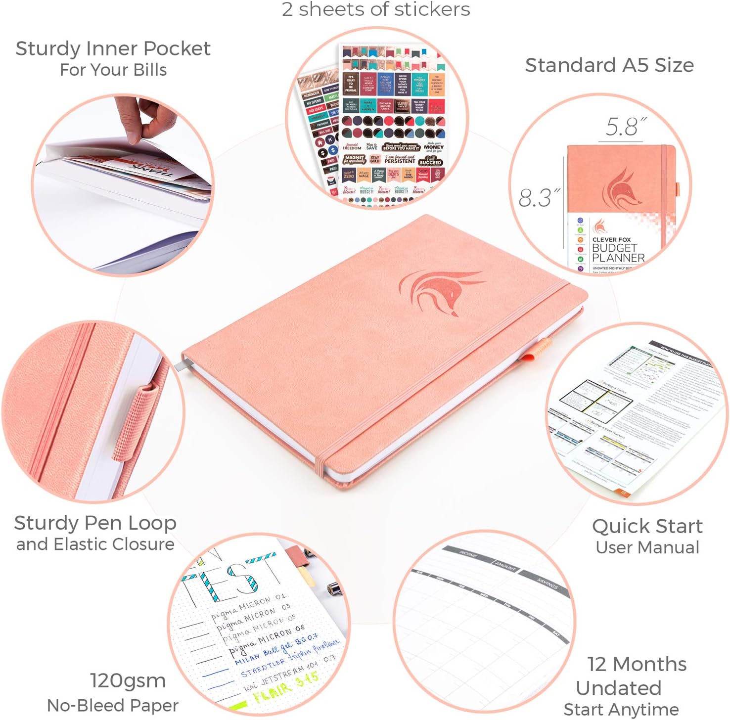 Clever Fox Budget Planner - Expense Tracker Notebook. Monthly Budgeting Journal, Finance Planner & Accounts Book to Take Control of Your Money. Undated - Start Anytime. A5 Size Peach Pink Hardcover : Office Products