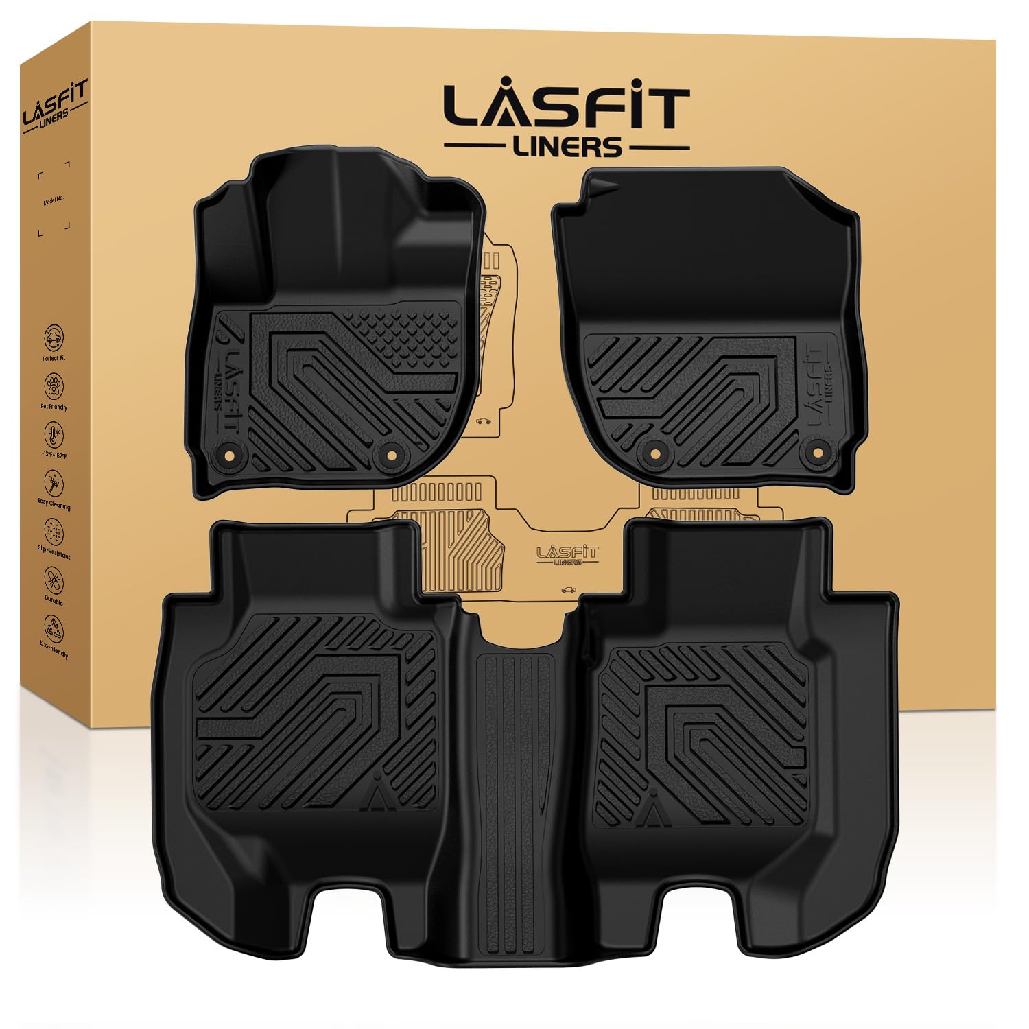 Photo 1 of *MINOR DAMAGE - USED*
LASFIT Floor Mats for Honda HRV 2016 2017 2018 2019 2020 2021 2022, All Weather TPE Custom Fit HR-V Floor Liner Accessories, 1st & 2nd Row, Black