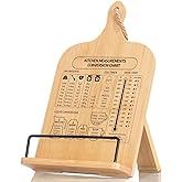 IKEDAS Bamboo Cookbook Stand, Sturdy Cook Book Holder, Recipe Book Holder with Measurement Conversion Chart, Cookbook Stand for Kitchen Counters, Essential Accessories for Holding Cookbooks
