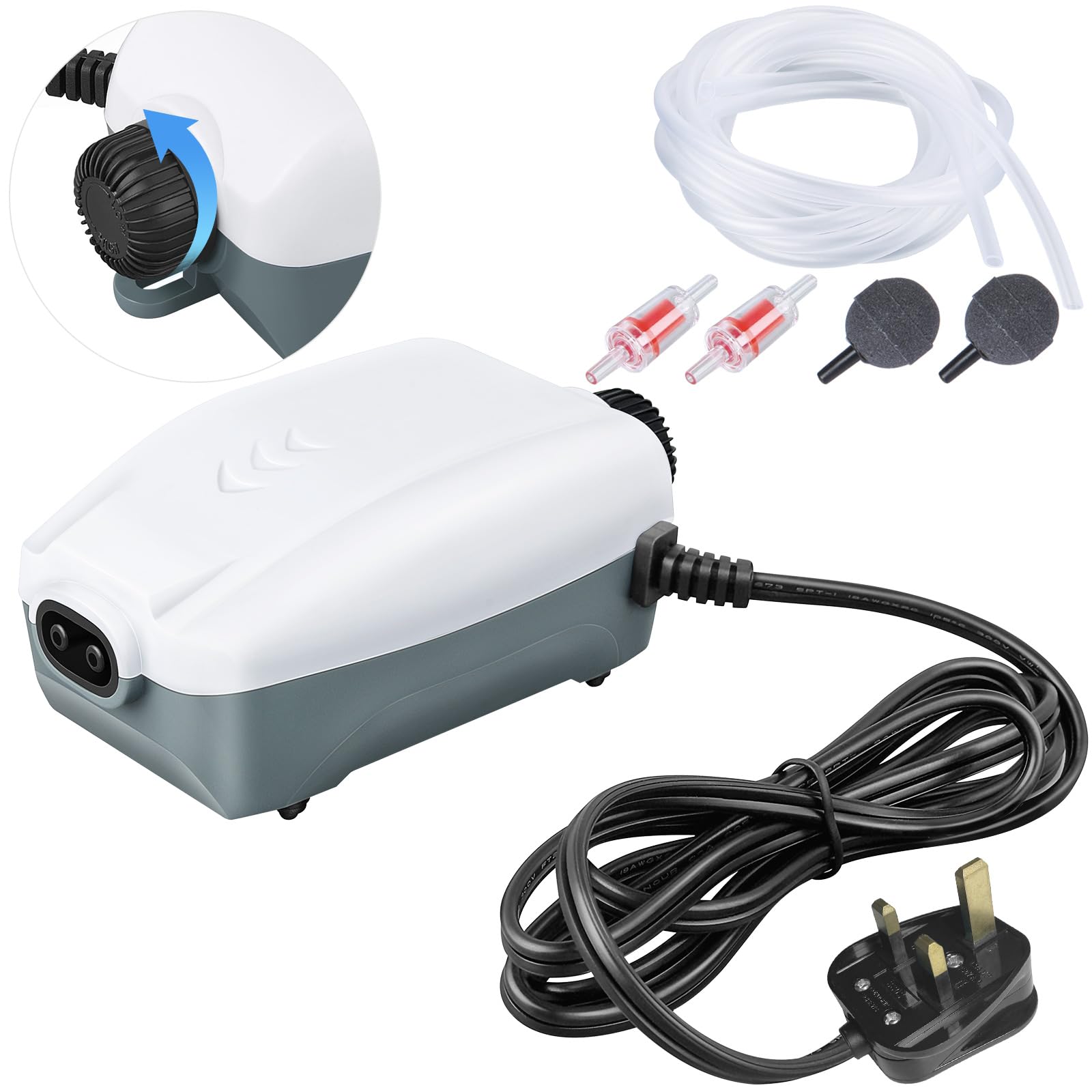 HITOP Whisper Aquarium Air Pump with Accessories, Dual-Outlet Fish Tank Oxygen Pump, Adjustable Aerator for Fish Tank 30L to 400 Litres