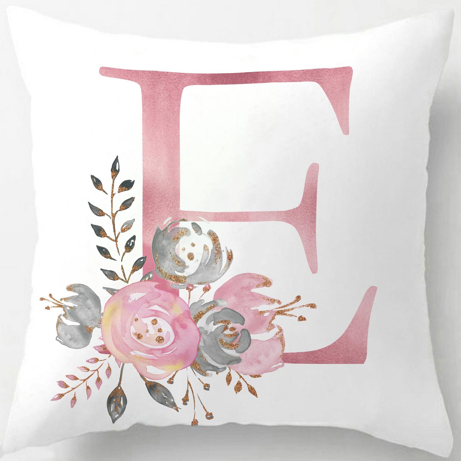 Tillskuch Pink Cushion Covers Cute Alphabet Decorative Throw Pillow Cover Square Letter Pillow Protectors for Sofa Couch Bedroom Chair Home Decor 45cm x 45cm(E)