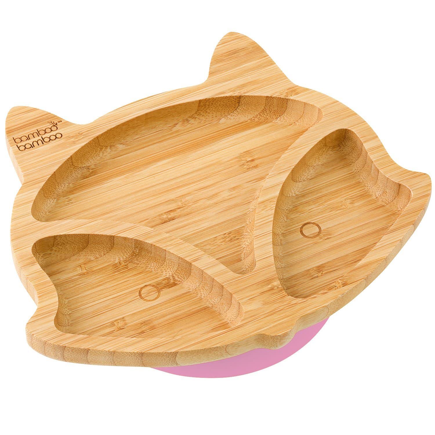 bamboo bamboo Baby and Toddler Plate for Feeding and Weaning, Bamboo Fox Plate with Secure Suction for Babies from 6 Months (Fox, Pink)