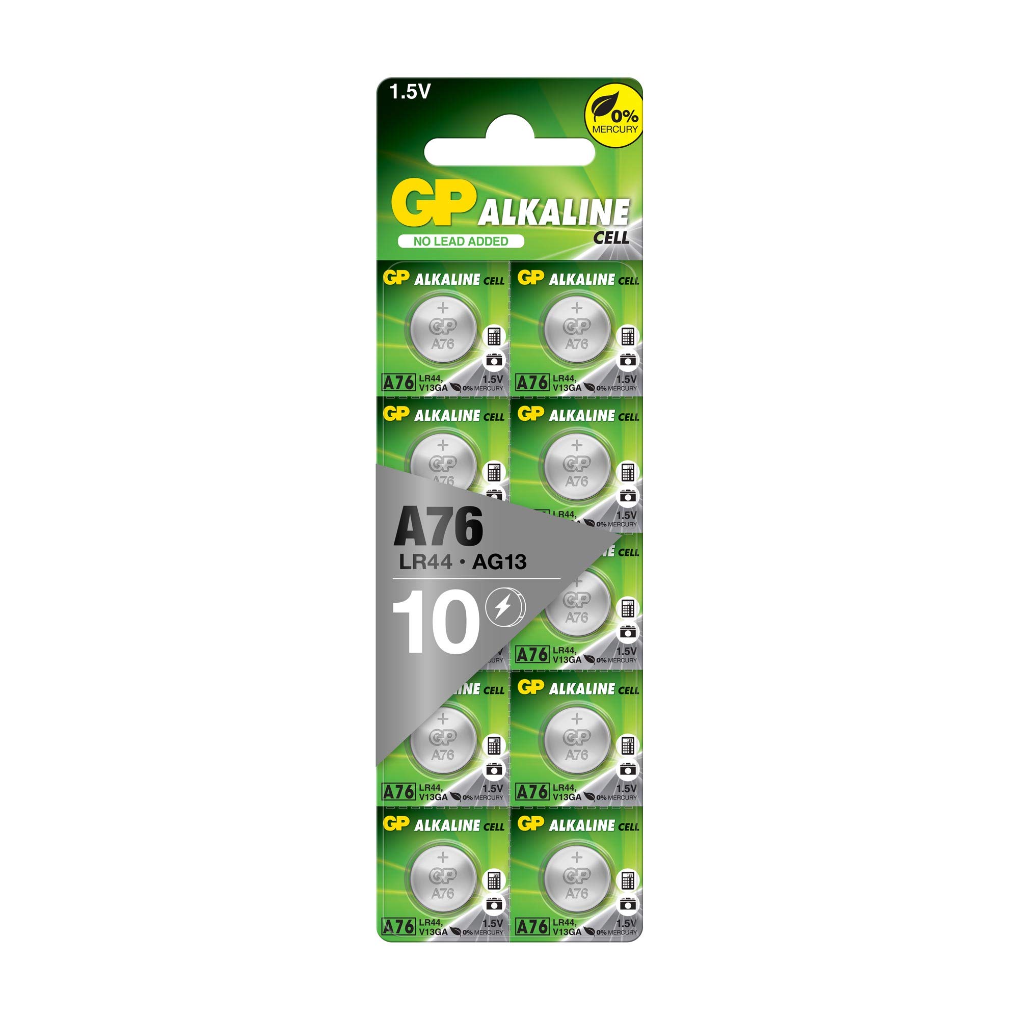 GP A76F-2C10 button cell batteries (A76 / AG13), 10 pieces multi-sparpack GP brand goods [1.5 V - without mercury]