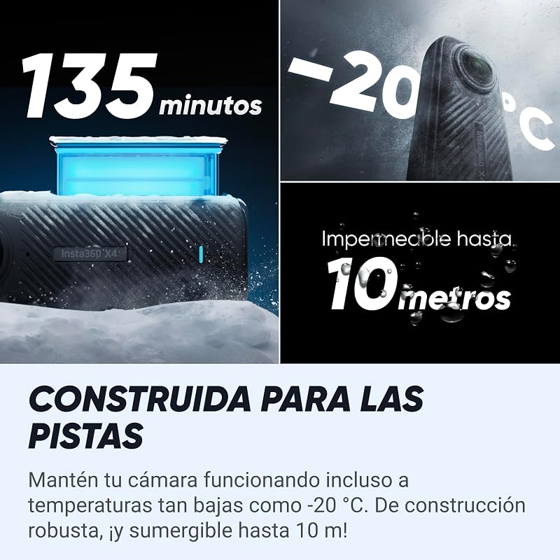 X4 Paquete de Snowboard - Cámara de acción Impermeable 8K 360, Vídeo 4K Gran Angular, Efecto Selfie Stick Invisible, Protectores de Lente Extraíbles, 135 Min Batería, Edición IA
