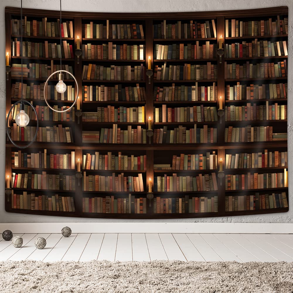 DYNH Vintage Library Tapestry, Old Books on Shelf Student Study Decor, Wall Tapestries Hanging Home for Bedroom Living Room Dorm TV Backdrop, Beach Blanket, 71X60 Inches