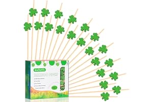 CRAFTERLIFE 100pcs Shamrock Cocktail Picks 4.7" Fruit Sticks Food Toothpicks Sandwich Charcuterie Appetizer Skewers, Handmade of Bamboo Wood, for Irish St. Patrick's Day Decoration Party Supplies (3 Leaf Clover)