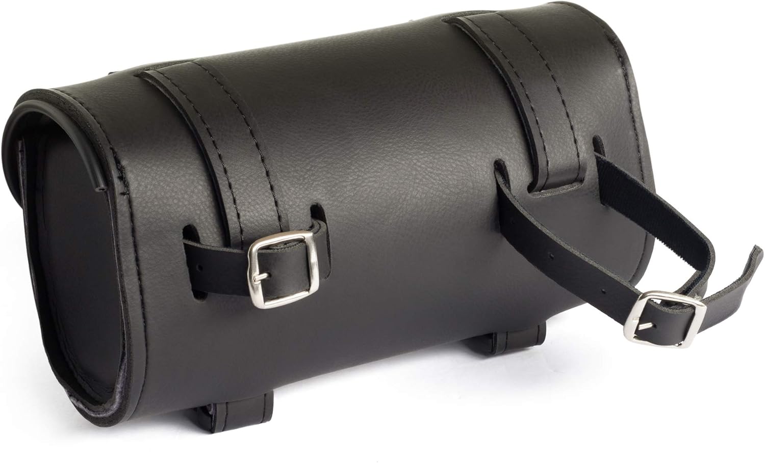 The Nekid Cow | Motorcycle Handlebar Bag Premium Synthetic Black PVC Leather Easy to Install No Rust 2 Strap Closer Storage Tool Bag Pouch for Saddle Bag Sissy Bars, Forks or Windshield (Plain): Automotive