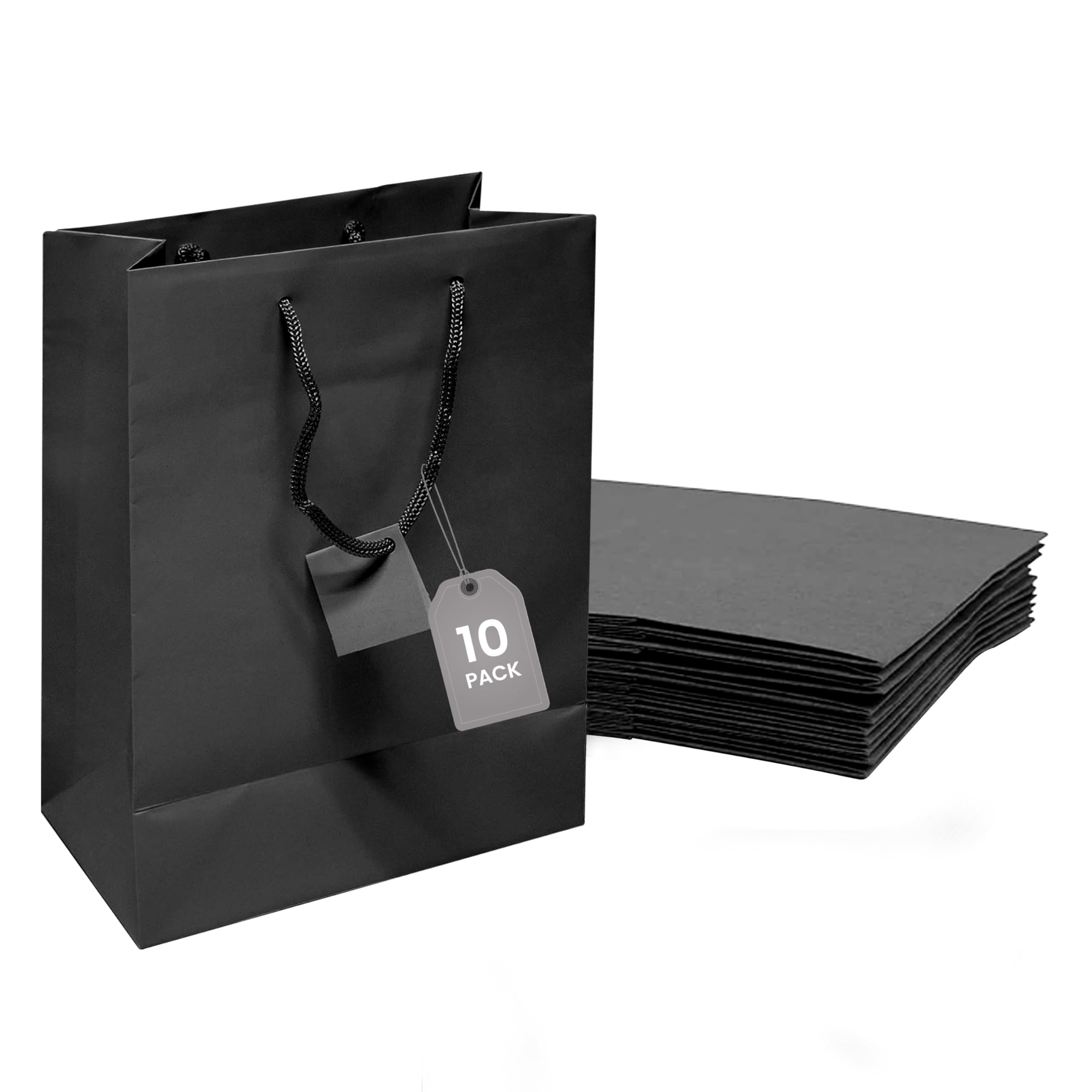 Novel Box® Black Matte Laminated Euro Tote Paper Gift Bag Bundle 4.75"X3.25"X6.75" (10 Count) + NB Cleaning Cloth