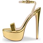 MERUMOTE Women's Platform Heels Sky High Heel Sandals Party Bridal Evening Shoes Gold US6.5
