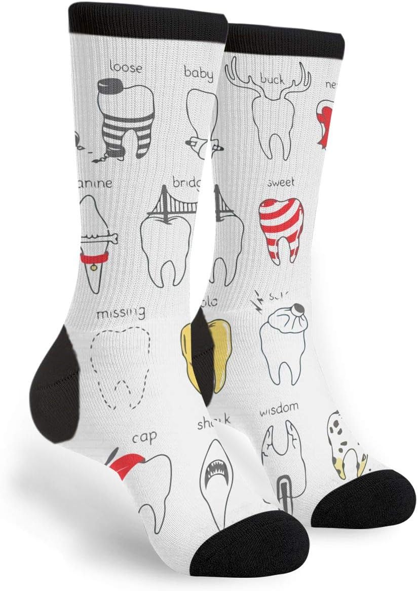 Fashion Travel Breathable Socks Dental Men & Women Running Casual Black and White One Size