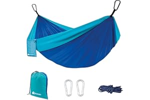 Bluelander Hamaca Portátil para Acampar de Adultos, Hamaca de Camping, Fabricada de Tela Nailon con Correas para Árboles, Excelente para Acampar al Aire Libre en Jardines y Viajes (Azul/Morado)