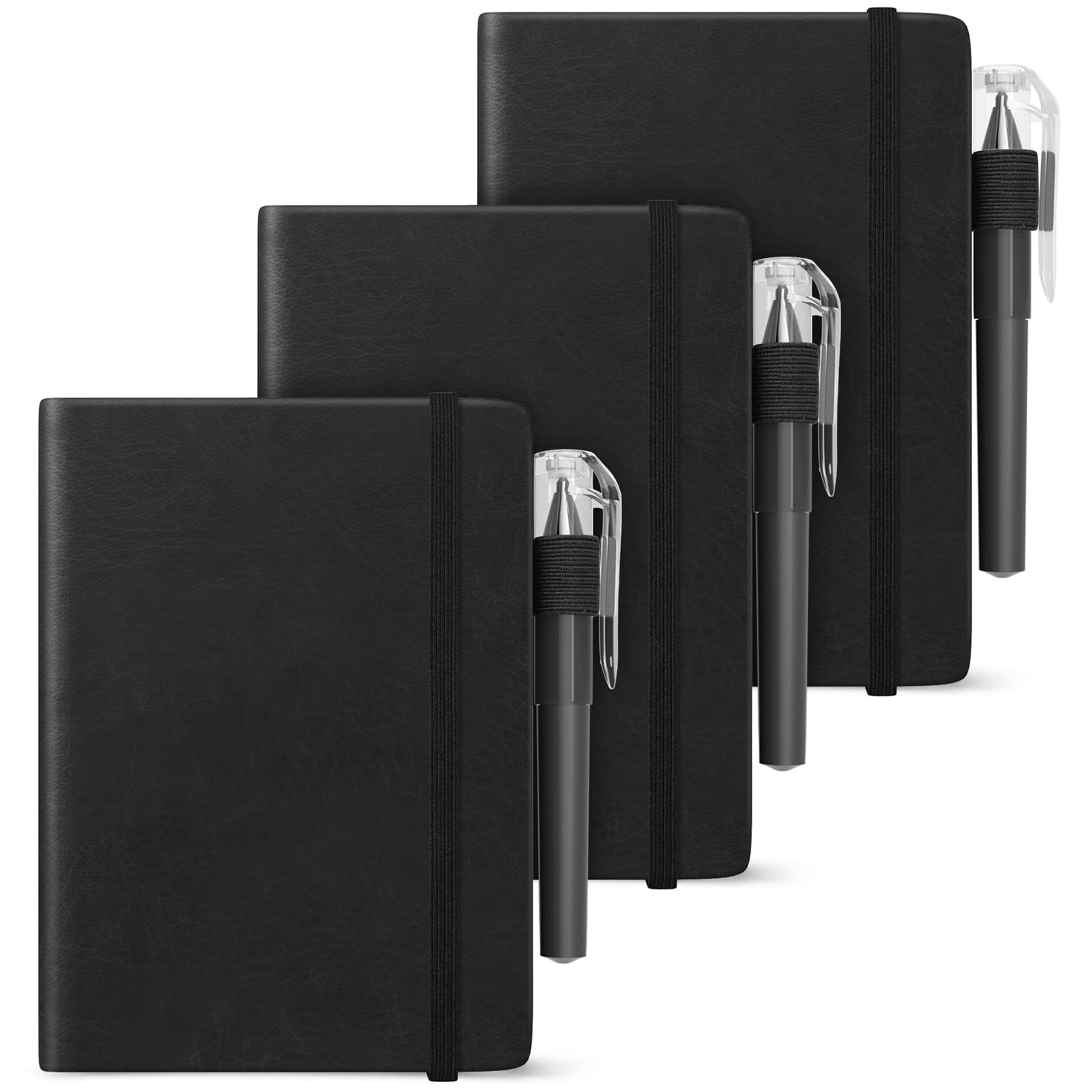 Smarpau Pocket Notebooks 3 Pack - A6 Notepad Hardcover Journal 120 Pages 100gsm Thick Lined Paper for Writing, Mini Hardcover Leather Notebook for Travel Work School Office - Black