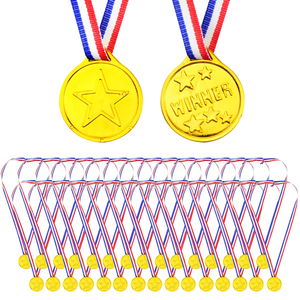 Fantasyon 30 PCS Plastic Gold Winners Medals, Kids Children's Party Award Medals with Neck Ribbons for Party Festival Sports Competition Toys Prizes Awards