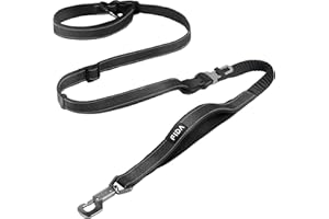 Fida 6-in-1 Hands Free Dog Leash Heavy Duty, Reflective Wasit Corssbody Dog Leash with Car Seat Clip | Adjustable for Running Hiking | Shock Absorbing Bungee, Dual Padded Detachable Handles (Black)