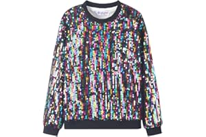 WELAKEN Girls Sequin Sweatshirt Kids Sparkle Crewneck Long Sleeve Pullover Tops
