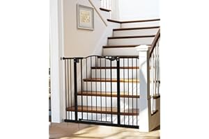 InnoTruth 29-39.6”Baby Gate for Stairs & Doorways,30" Tall Dog Gate for Pets,Dual-Lock Safety and One Hand Opening Design,Pet Gate for Hallways,Outdoors,Wall-Friendly Pressure Mounted, Pure Black