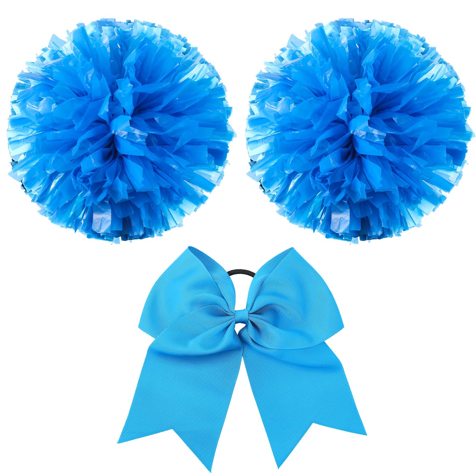 Photo 1 of Hanaive 3 Pcs Cheerleading Pom Poms and Large Cheerleader Hair Bow Metallic Cheer Supplies for Team Spirit Sports Dance Cheering(Blue,Matte)