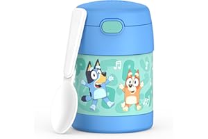 THERMOS FUNTAINER 10 Ounce Stainless Steel Vacuum Insulated Kids Food Jar with Spoon, BLUEY