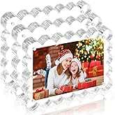 StyEdEk 3 Sets 4x6 Acrylic Picture Frame 10+10mm Thick Block Double Sided Magnetic Picture Frame Frameless Clear Picture Frames Acrylic Photo Scalloped Frames Freestanding for Desktop Display