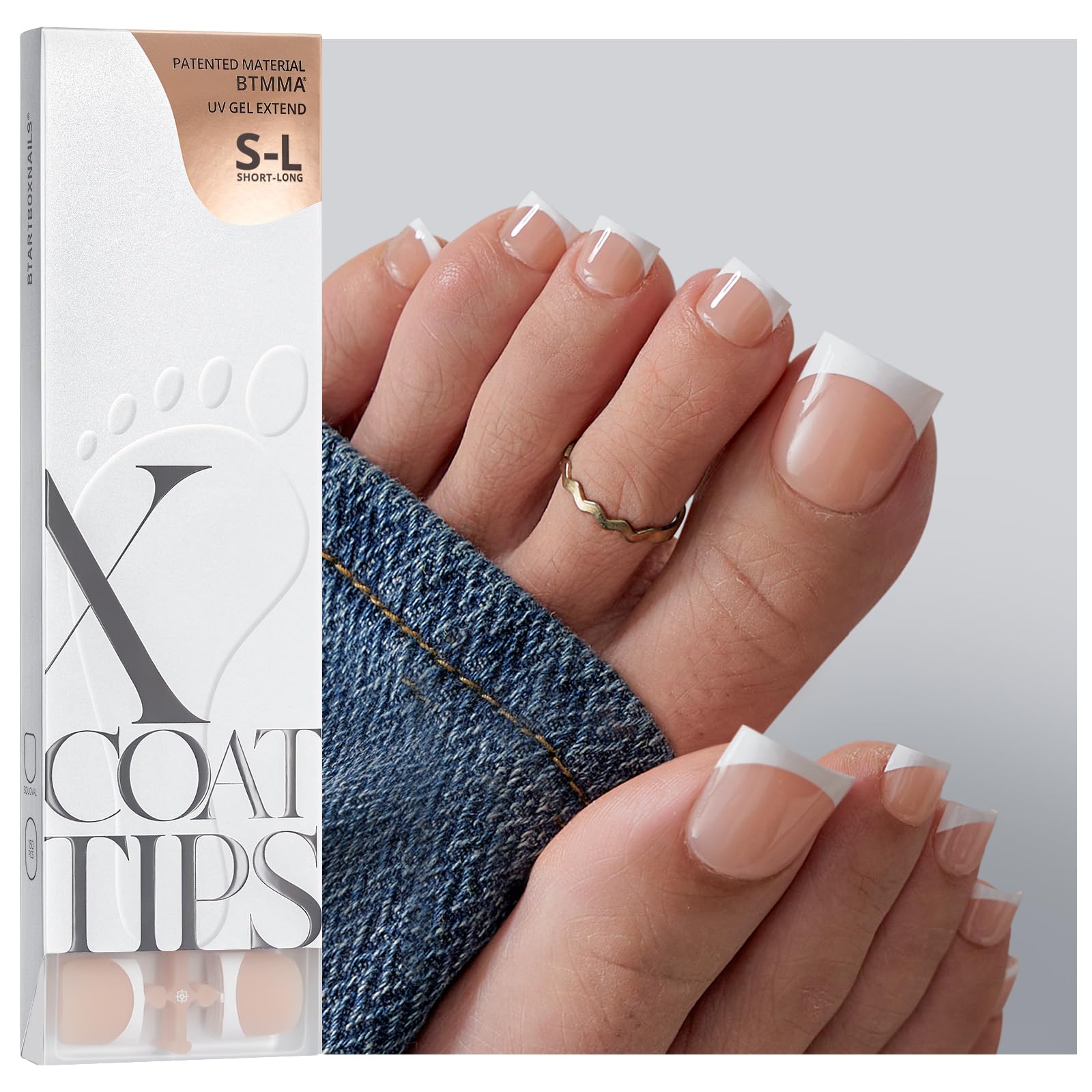 Photo 1 of BTArtboxnails XCOATTIPS Toe Nail Tips - Lamp-Curable Real Square Nude Press On Toenails for Women, 150 Soak Off French Tip Toe Nail Extensions in 15 Sizes, Builder Gel & Top Coat Required