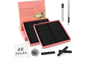 Boocalny 48Pcs Soft Chalk Pastels Set,0.3×0.3×2.4 In Black Soft Pastels for Artists In Box with Knives and Blades,Square Chal