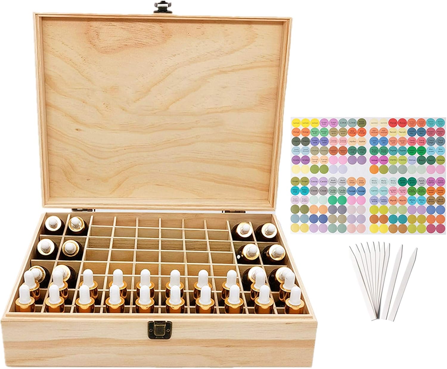 Pure Vie Essential Oil Wooden Storage Box Travel Display Presentation, Holds 56 Bottles & 12 Roller Balls - Aromatherapy Organizer Nail Polish Fragrance Container - Keep Your Oils Safe & Space Saver: Health & Personal Care