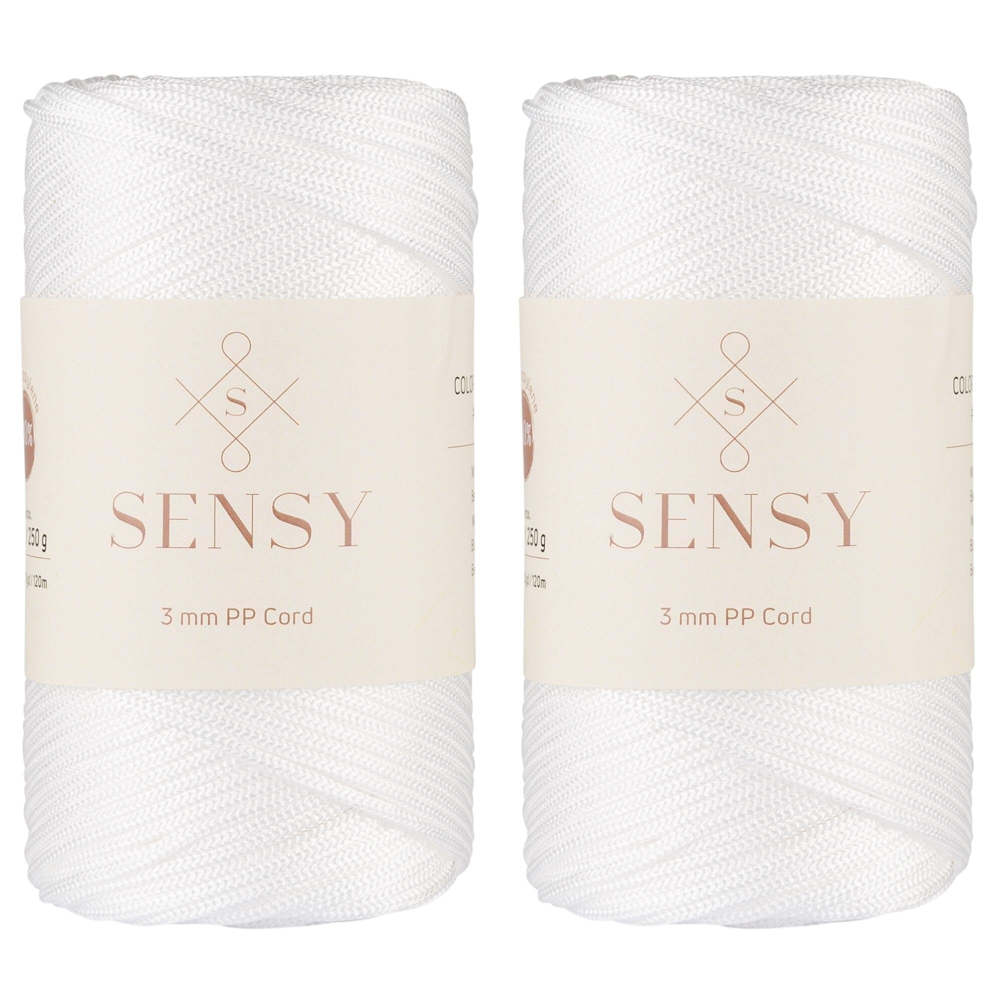 Sensy Premium 3mm 131 Yards Polyester Rope 100% Polypropylene Cord Macrame Cord 3mm Crochet Bag Cord Macrame Rope Crochet Thread Gift for Knitter (White)