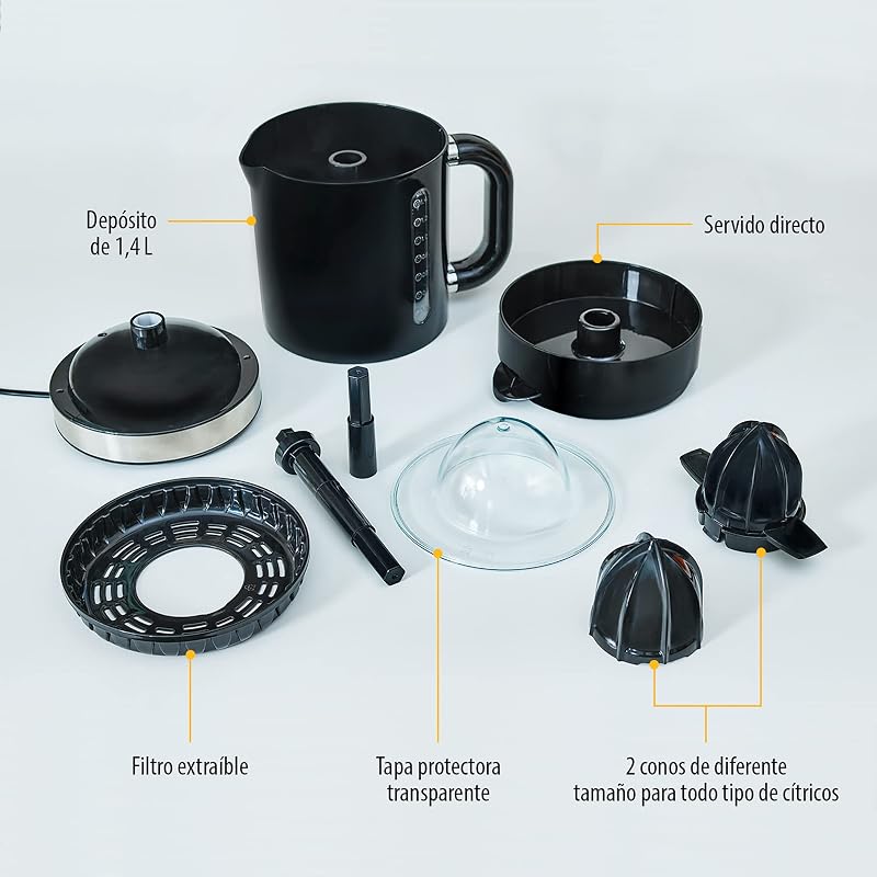 Tristar cp-3012 citrus juicer duo, recipiente de sumo integrado com 1,4 l de capacidade, com tampa protetora e 2 cones de diferentes tamanhos, filtro de polpa e jarro removível, 40 w