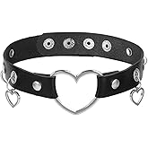 Bremorou Heart Choker Leather Necklace Adjustable Leather Gothic Black Choker Collar Necklace For Women Punk With Heart Pendant Perfect For Cosplay And Parties