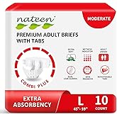 Nateen Combi Plus Adult Diapers with Tabs for Women and Men, Extra Absorbency Disposable Incontinence Briefs, Leakproof and Skin-Friendly Incontinence Underwear.Large, 10Count