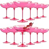 12 PCS Plastic Coupe Glasses 9 oz Hot Pink Detachable Gold Rim Martini Glass Espresso Champagne Cocktail Cups Disposable Vintage Margarita Glassware for Valentine's Day Wedding Bridal Shower Party