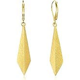 ALEXCRAFT 925 Sterling Silver Dangle Earrings for Women Trendy Handmade Brushed Drop Dangle Earrings Jewelry 14K Gold Plated Hypoallergenic Rhombus Sliver Leverback Dangle Earring Gifts