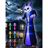 Elegear 10FT Grim Reaper Halloween Inflatable, Motion-Activated Scream | 8 lighting modes, PIR sensor; Pumpkin-head Reaper blow up decoration for yards, parties and trick-or-treating