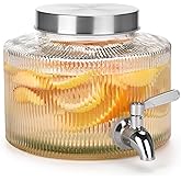Drink Dispenser for Fridge, Glass Drink Dispenser with 100% Leakproof Stainless Steel Spigot, Ideal for Water, Lemonade, Juice, Sangria, Iced Tea, 0.74 Gallon
