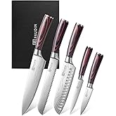 PAUDIN 5-Piece Chef Knife Set, Ultra Sharp Kitchen Knives | High-Carbon Stainless Steel Kitchen Knife Set, Ergonomic Handle, Ideal Gift for Home and Restaurant Cooking