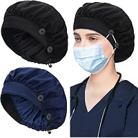 Working Cap With Sweatband & Adjustable Tie Back - Bouffant Hat For Women & Men, Floral Print, One Size Fits Most
