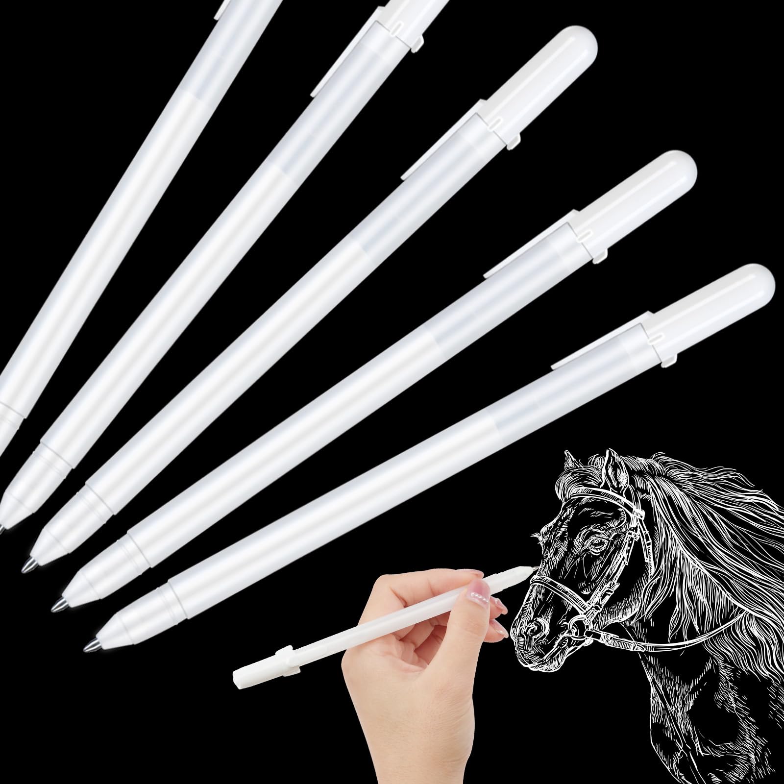Vicloon White Gel Pen, 13 Pcs White Ink Pen Set, 0.8mm Fine Point Gel Pen for Black Dark Paper Highlight Drawing Writing Sketching Designs(5 Pens & 8 Refills)