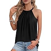 Women Halter Tank Tops, Pleated Loose Fit Sleeveless Tops, Drawstring High Neck Tank Top for Women, Summer Shirts Going Out