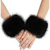 RSLOVE Faux Fur Wrist Cuff - Winter Furry Wrist Cuff Warmers for Women Girls Fuzzy Arm Warmers Halloween Santa Costume
