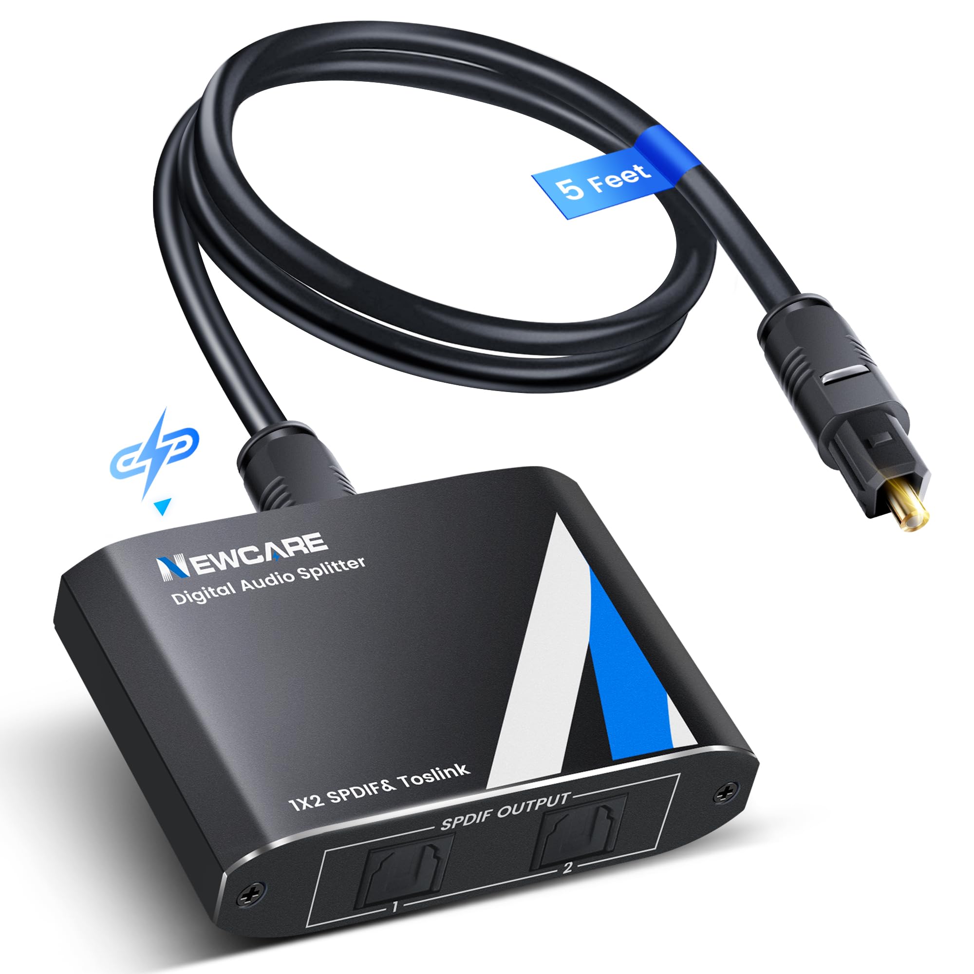 Photo 1 of NEWCAER Digital Optical Splitter 1 in 2 Out,SPDIF Toslink Digital Optical Audio Cable Splitter 1x2 Support LPCM2.0 Doldy Digital & DTS 5.1 for Xbox,PS4,PS5,DVD,TV Box,Home Theatre, Receiver,Sound Bar