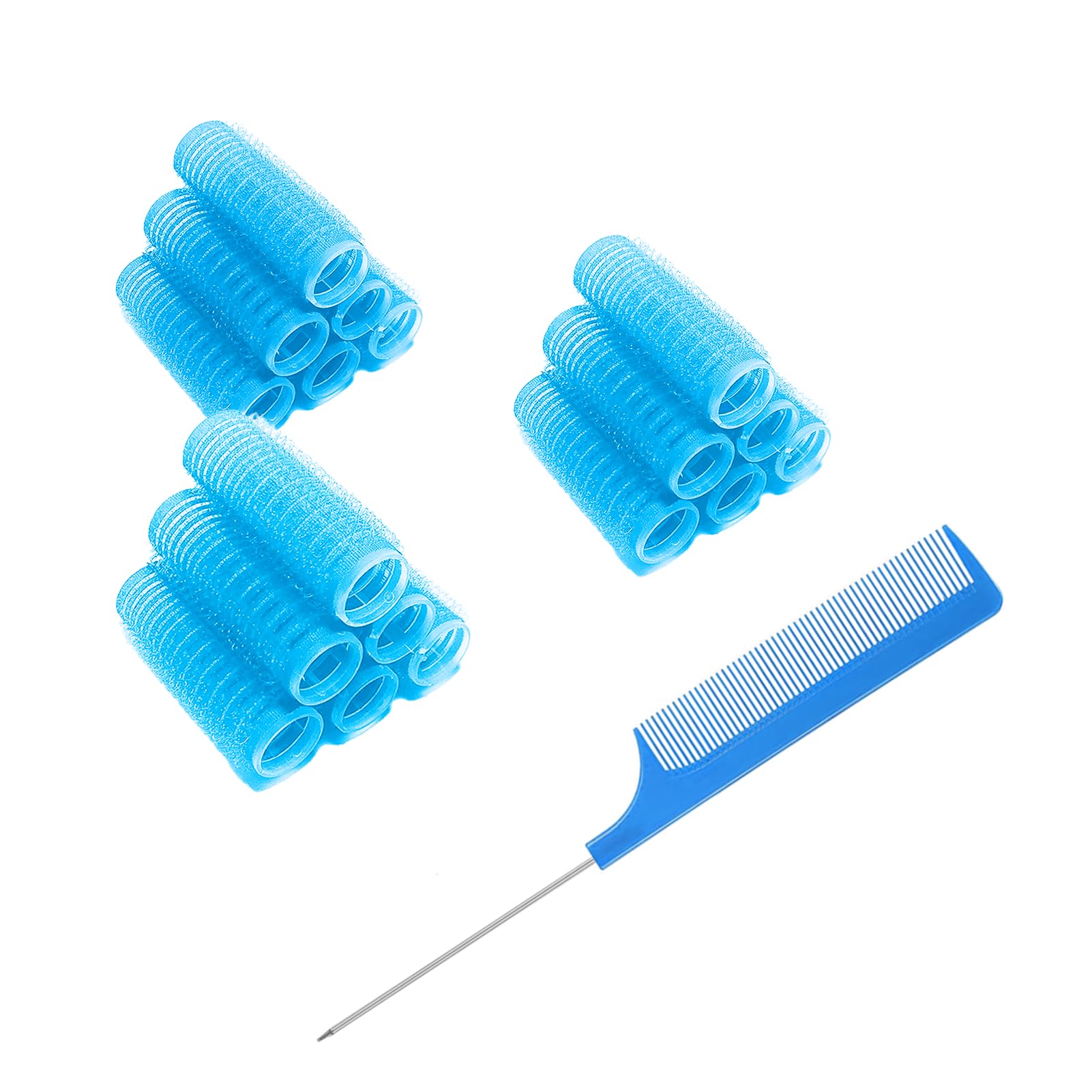 Photo 1 of MOODKEY 18PCS Self Grip Small Hair Curlers Heatless Roller Hair Curlers Pro Salon Hairdressing Curler DIY Curly Hairstyle Hair Rollers Tools Rat Tail Comb for Women Medium Short Hair(Light Blue)