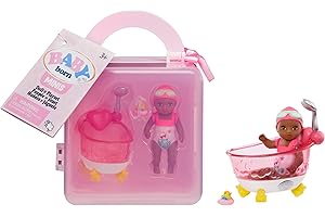 Baby Born MINIS Playset - Deep Skin Tone Doll with Brown Eyes, Bathtub & Rubber Duck Accessory, Includes Reusable Carrying Case for On-The-Go Playtime
