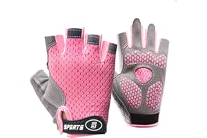 CAYSEP Half-Finger-Kids-Cycling-Gloves Non-Slip, Padded, Antislip, Fingerless Kids Bike Climbing Gloves for Girls and Boys Age 5~9