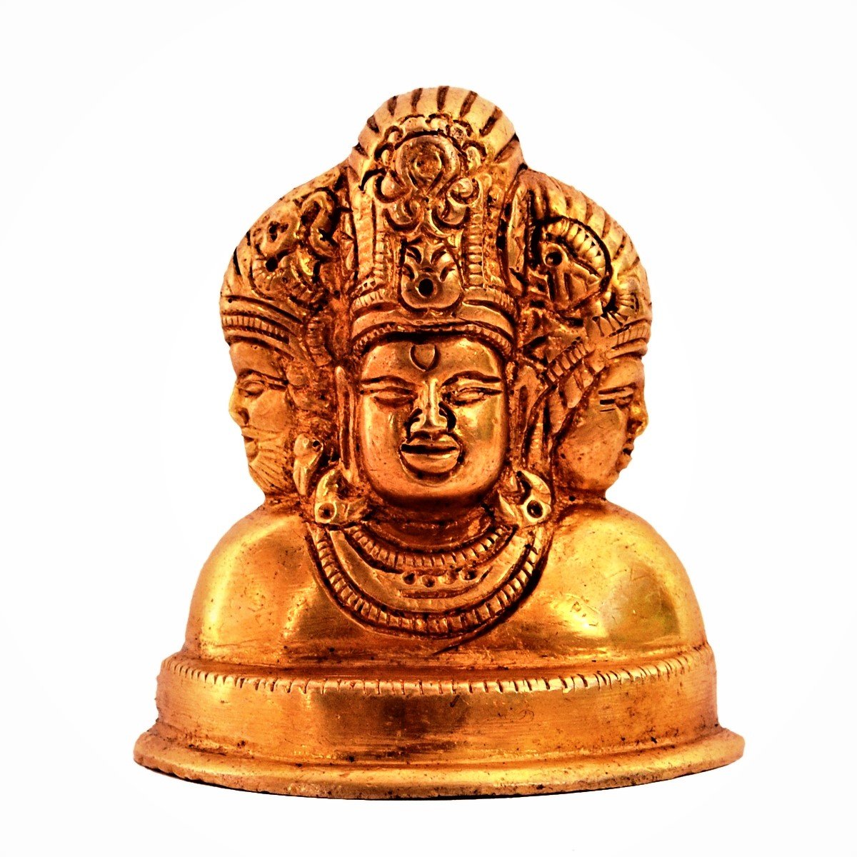 Purpledip Brass Statue Dattatreya : Elephanta Caves Tridev Trimurti Sadashiva Maheshmurti Statue Lord Brahma Vishnu Mahesh (11187)