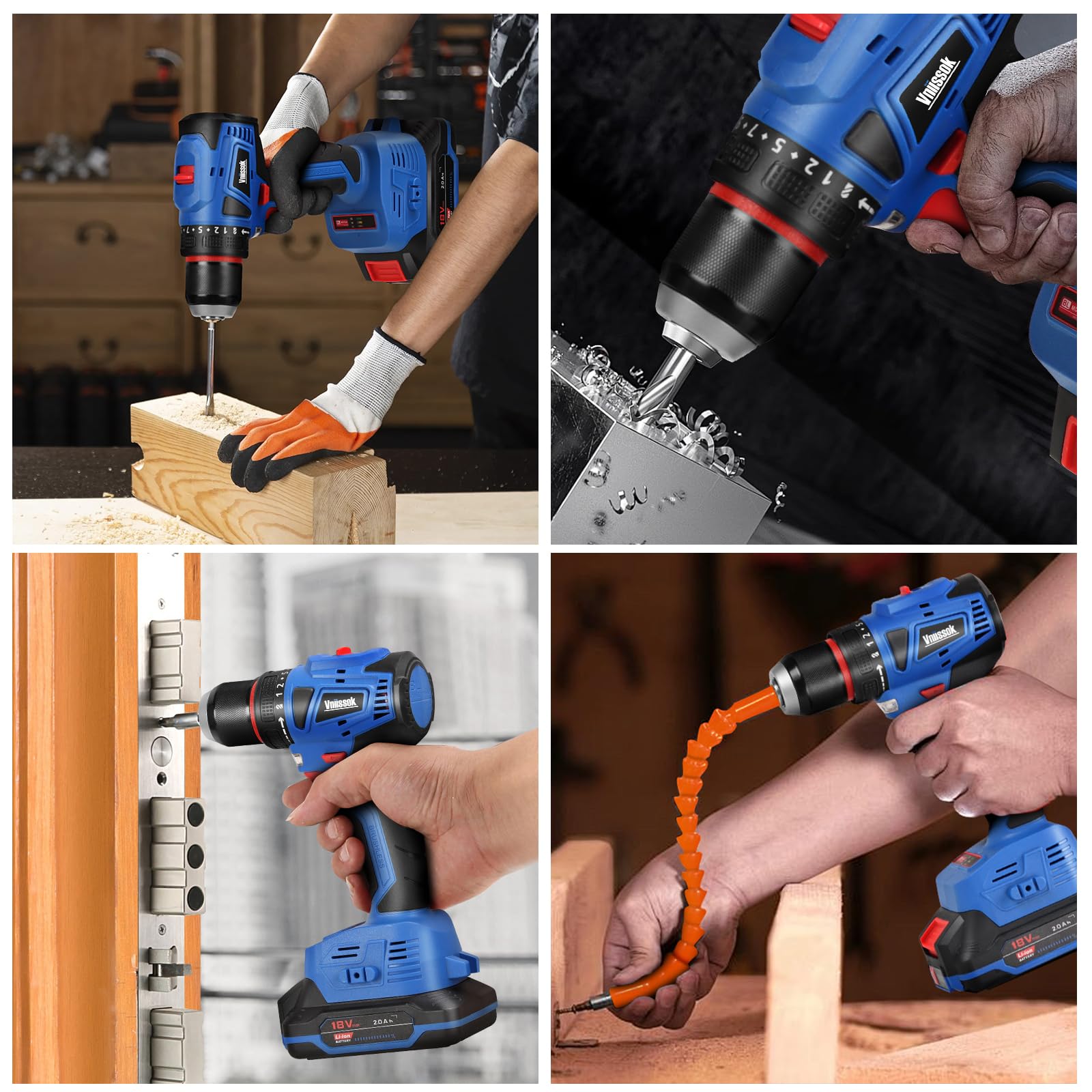 Vniissok Cordless Drill Set,18V Brushless Power impach driver with Battery and Charger, 3/8