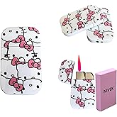 NIVEK Kulomi Lighter Kitty KT Torch Lighter Pink Flame Pocket Refillable Kawaii Cute Windproof Flame (Cat, Rabbit, Melody, Duffy) (A18-Bows Kitty Cat)