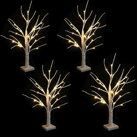 Brobery 4 Pack 2FT LED Birch Tree Light with 24 Warm White