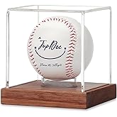 JupDec Baseball Display Case - Clear Cube Baseball Holder with Wooden Base, Autograph Stand Box for Single Ball, Acacia Wood, Brown, 1 Pack