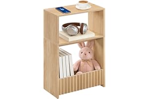 MAHANCRIS Narrow Side Table for Small Space, 3-Tier Small End Table with Open Storage Shelves, Slim Nightstand, Skinny Couch 