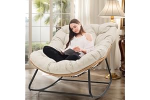 Giant Patio Rocking Chair, Indoor Outdoor Egg Freestyle Chair with Cushion and Frame, Comfortable Upholstered Rocking Chair, 